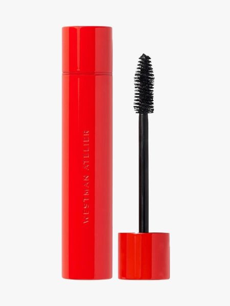 Westman Atelier Eye Want You Mascara red tube of mascara on light gray background