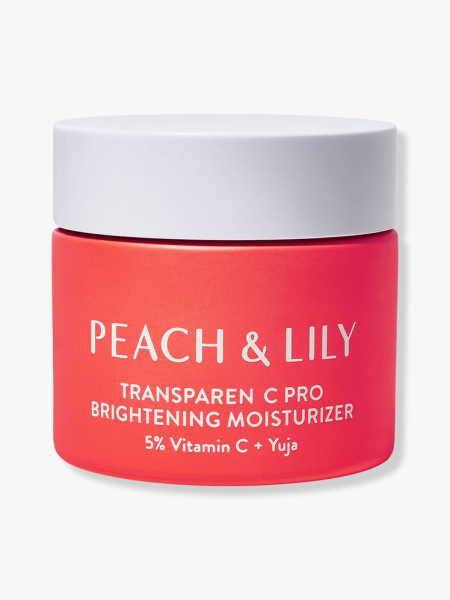 Peach & Lily Transparen-C Pro Brightening Moisturizer peach jar with white lid on light gray background